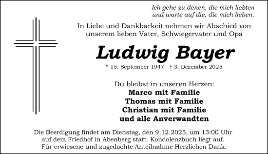 Traueranzeige von Ludwig Bayer von HST,HRHV