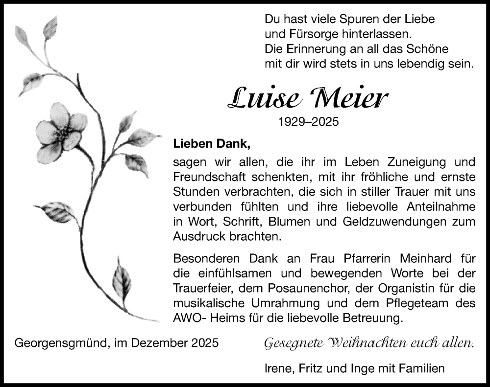  Traueranzeige für Luise Meier vom 20.12.2025 aus Roth-Hilpoltsteiner Volkszeitung Lokal
