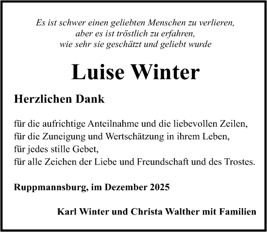 Traueranzeige von Luise Winter von Roth-Hilpoltsteiner Volkszeitung Lokal