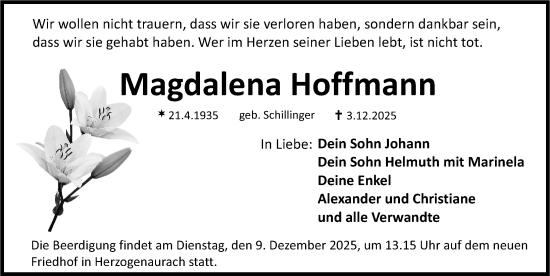 Traueranzeige von Magdalena Hoffmann von Nordbayerische Nachrichten Herzogenaurach Lokal