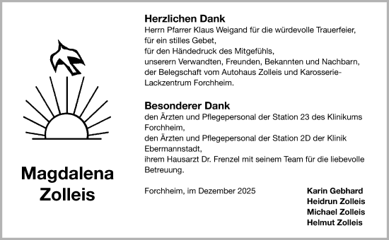 Traueranzeige von Magdalena Zolleis von Nordbayerische Nachrichten Forchheim Lokal
