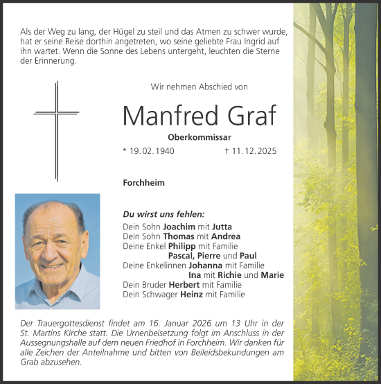 Traueranzeige von Manfred Graf von Nordbayerische Nachrichten Forchheim Lokal