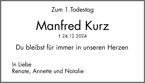 Traueranzeige von Manfred Kurz von HHZ,G