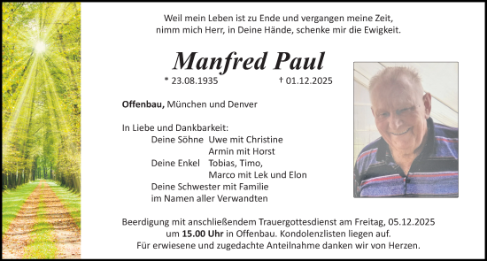 Traueranzeige von Manfred Paul von Roth-Hilpoltsteiner Volkszeitung Lokal