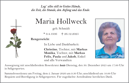Traueranzeige von Maria Hollweck von Neumarkter Nachrichten Lokal