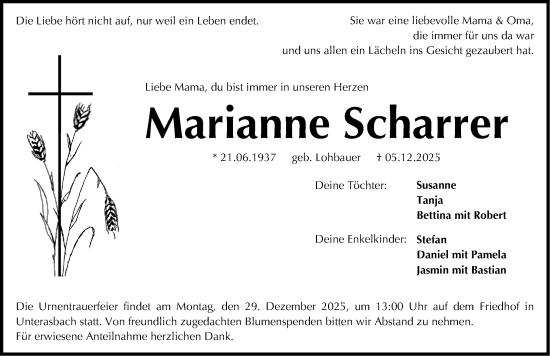 Traueranzeige von Marianne Scharrer von Fürther Nachrichten Lokal