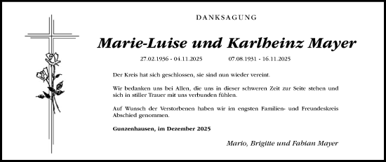 Traueranzeige von Marie-Luise Mayer von Altmühl-Bote Lokal