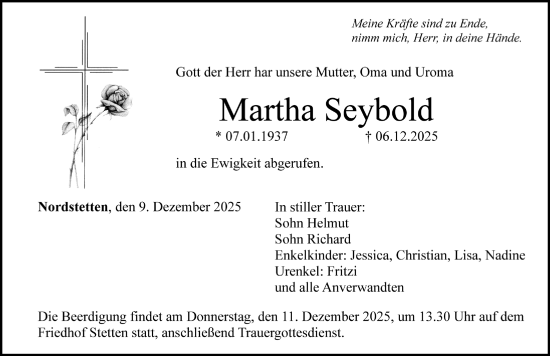 Traueranzeige von Martha Seybold von Altmühl-Bote Lokal