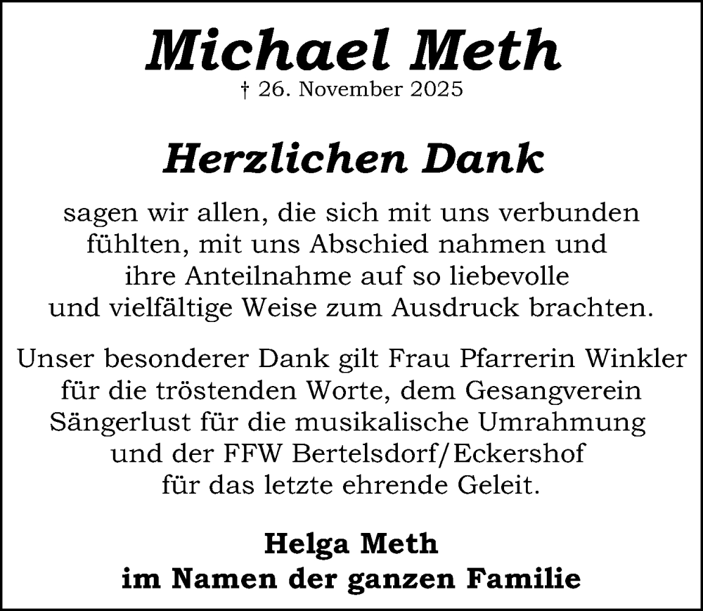 Traueranzeige für Michael Meth vom 13.12.2025 aus Gesamtausgabe Nürnberger Nachrichten/ Nürnberger Ztg.