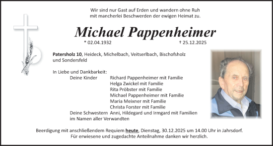 Traueranzeige von Michael Pappenheimer von Roth-Hilpoltsteiner Volkszeitung Lokal