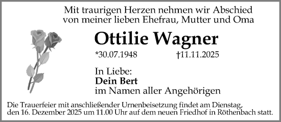 Traueranzeige von Ottilie Wagner von Schwabacher Tagblatt Lokal