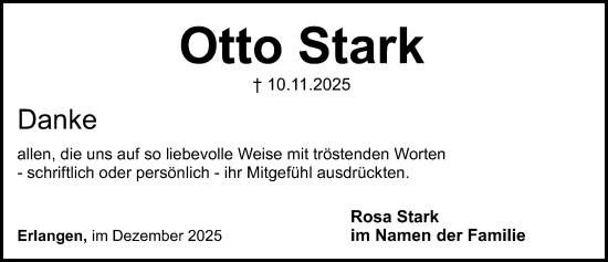 Traueranzeige von Otto Stark von Erlanger Nachrichten Lokal