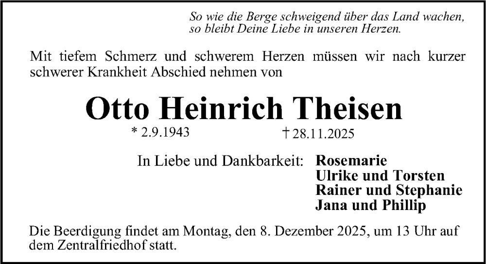  Traueranzeige für Otto Heinrich Theisen vom 06.12.2025 aus Erlanger Nachrichten Lokal