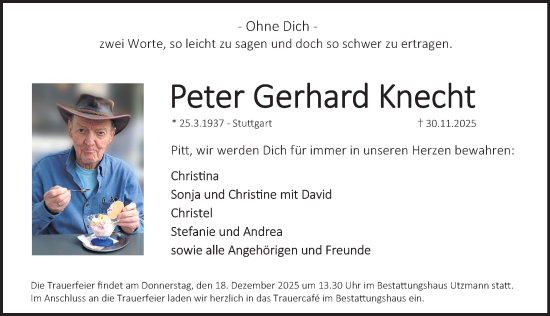 Traueranzeige von Peter Gerhard Knecht von Erlanger Nachrichten Lokal