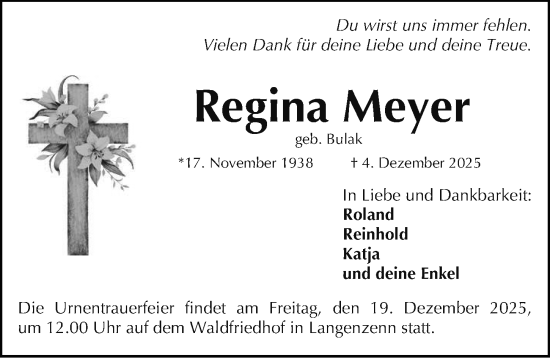 Traueranzeige von Regina Meyer von Fürther Nachrichten Lokal
