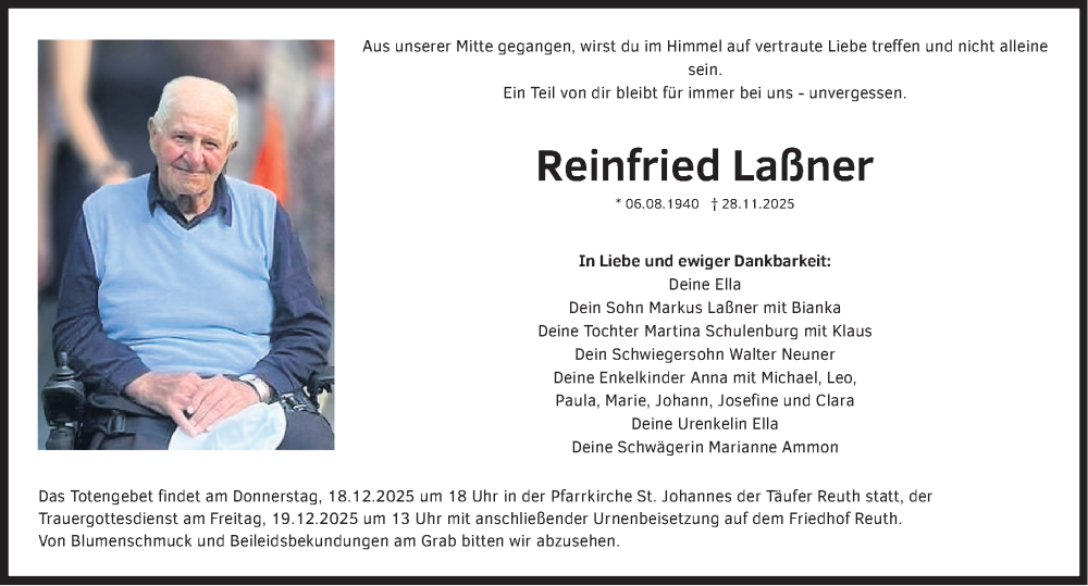  Traueranzeige für Reinfried Laßner vom 06.12.2025 aus Nordbayerische Nachrichten Forchheim Lokal