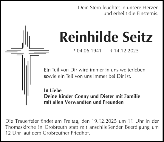Traueranzeige von Reinhilde Seitz von Gesamtausgabe Nürnberger Nachrichten/ Nürnberger Ztg.