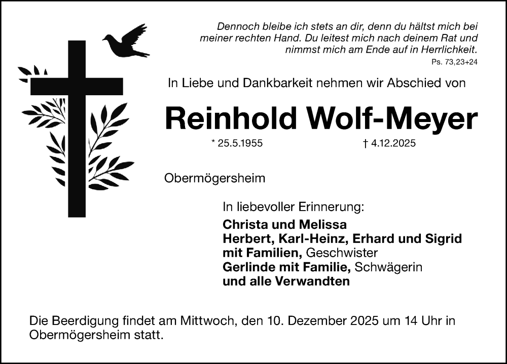  Traueranzeige für Reinhold Wolf-Meyer vom 09.12.2025 aus Altmühl-Bote Lokal