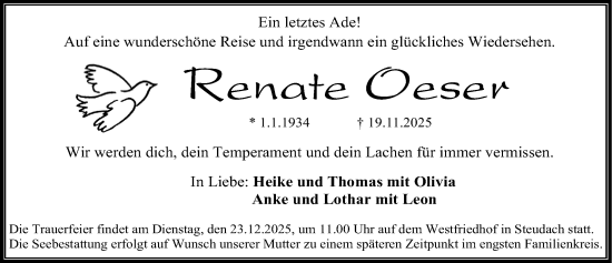 Traueranzeige von Renate Oeser von Erlanger Nachrichten Lokal