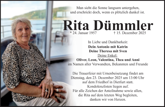 Traueranzeige von Rita Dümmler von Altmühl-Bote Lokal
