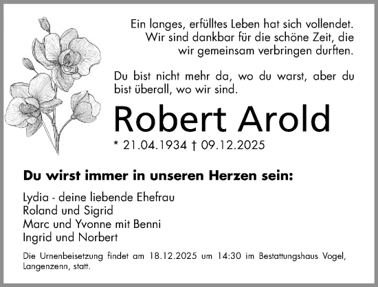 Traueranzeige von Robert Arold von Gesamtausgabe Nürnberger Nachrichten/ Nürnberger Ztg.