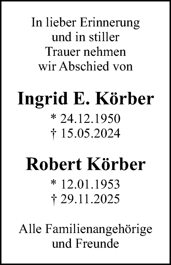 Traueranzeige von Robert Körber von Gesamtausgabe Nürnberger Nachrichten/ Nürnberger Ztg.