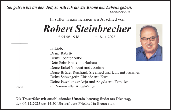 Traueranzeige von Robert Steinbrecher von Nordbayerische Nachrichten Pegnitz Lokal