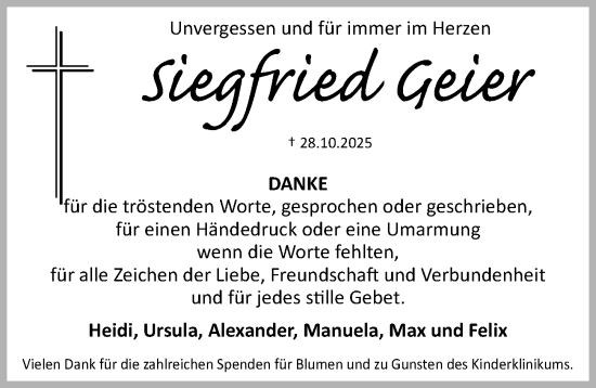 Traueranzeige von Siegfried Geier von Gesamtausgabe Nürnberger Nachrichten/ Nürnberger Ztg.