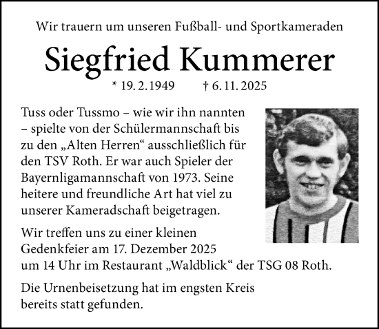 Traueranzeige von Siegfried Kummerer von Roth-Hilpoltsteiner Volkszeitung Lokal