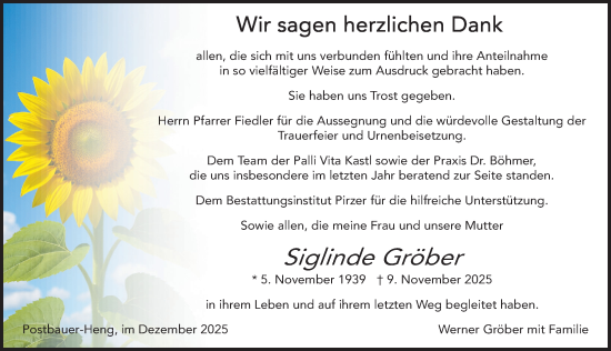 Traueranzeige von Siglinde Gröber von Neumarkter Nachrichten Lokal