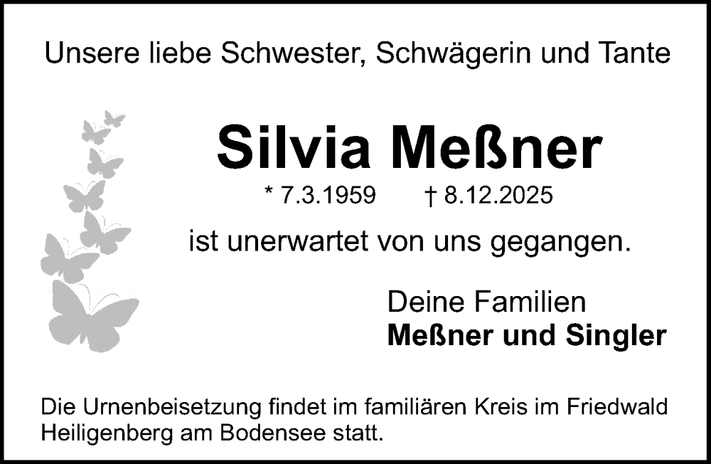  Traueranzeige für Silvia Meßner vom 13.12.2025 aus Gesamtausgabe Nürnberger Nachrichten/ Nürnberger Ztg.