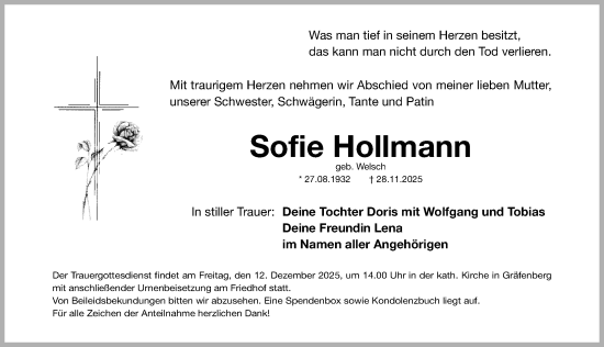 Traueranzeige von Sofie Hollmann von Nordbayerische Nachrichten Forchheim Lokal