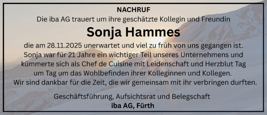 Traueranzeige von Sonja Hammes von Gesamtausgabe Nürnberger Nachrichten/ Nürnberger Ztg.