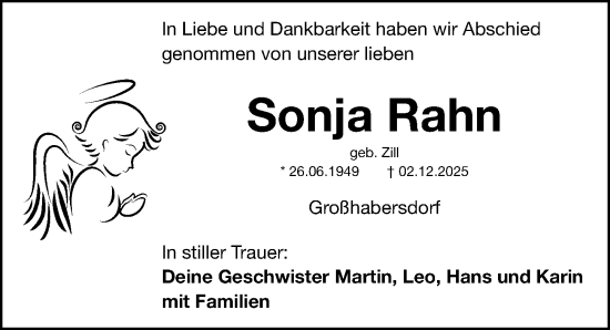 Traueranzeige von Sonja Rahn von Fürther Nachrichten Lokal