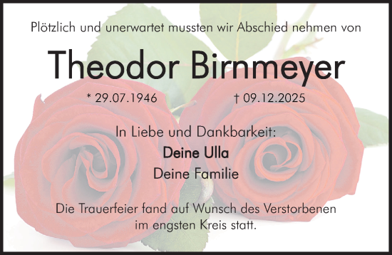 Traueranzeige von Theodor Birnmeyer von Fürther Nachrichten Lokal