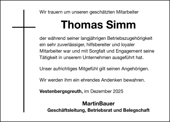 Traueranzeige von Thomas Simm von Fürther Nachrichten Lokal