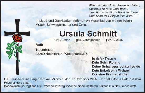 Traueranzeige von Ursula Schmitt von Roth-Hilpoltsteiner Volkszeitung Lokal