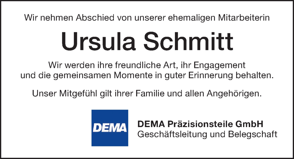  Traueranzeige für Ursula Schmitt vom 18.12.2025 aus Roth-Hilpoltsteiner Volkszeitung Lokal