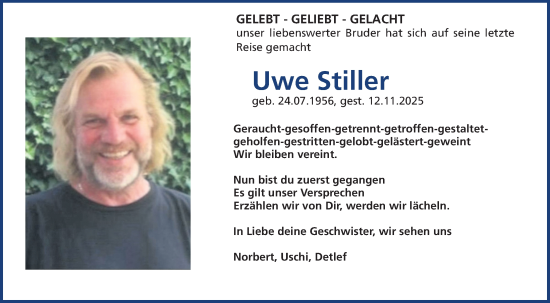 Traueranzeige von Uwe Stiller von Gesamtausgabe Nürnberger Nachrichten/ Nürnberger Ztg.