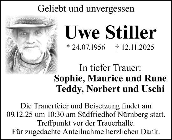 Traueranzeige von Uwe Stiller von Gesamtausgabe Nürnberger Nachrichten/ Nürnberger Ztg.