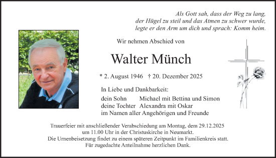 Traueranzeige von Walter Münch von Neumarkter Nachrichten Lokal