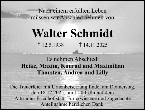 Traueranzeige von Walter Schmidt von Erlanger Nachrichten Lokal