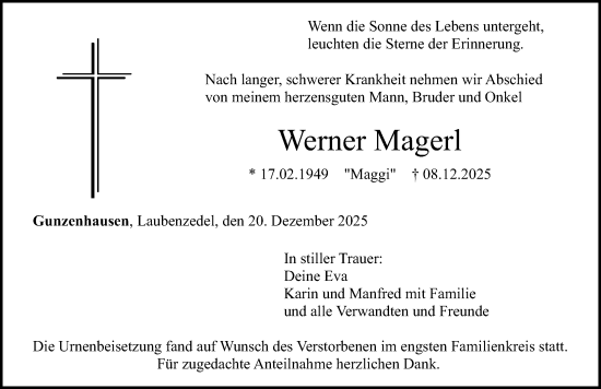 Traueranzeige von Werner Magerl von Altmühl-Bote Lokal