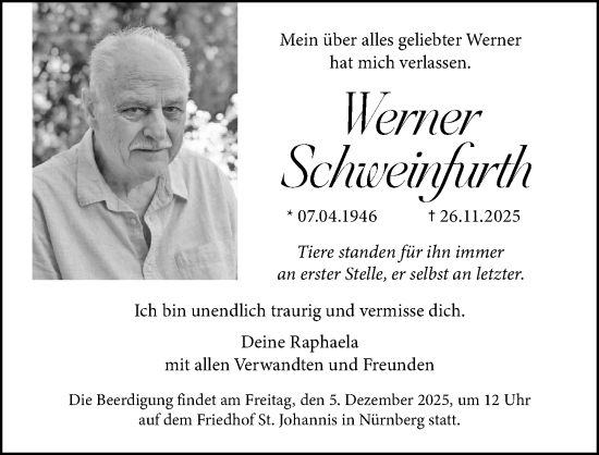 Traueranzeige von Werner Schweinfurth von Gesamtausgabe Nürnberger Nachrichten/ Nürnberger Ztg.
