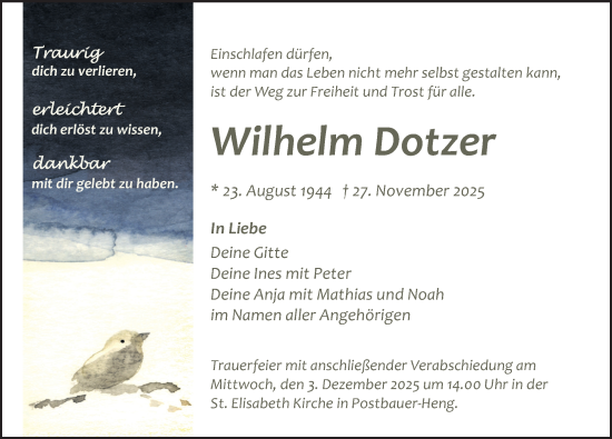 Traueranzeige von Wilhelm Dotzer von Neumarkter Nachrichten Lokal