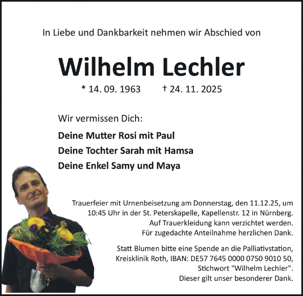  Traueranzeige für Wilhelm Lechler vom 06.12.2025 aus Gesamtausgabe Nürnberger Nachrichten/ Nürnberger Ztg.