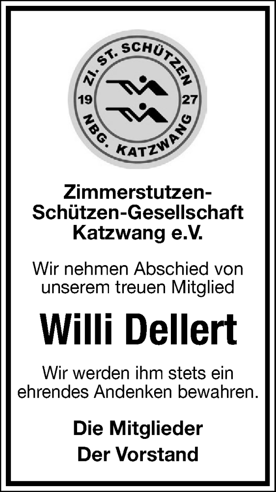  Traueranzeige für Willi Dellert vom 08.12.2025 aus Schwabacher Tagblatt Lokal