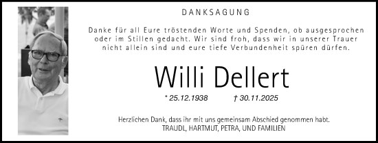 Traueranzeige von Willi Dellert von Gesamtausgabe Nürnberger Nachrichten/ Nürnberger Ztg.