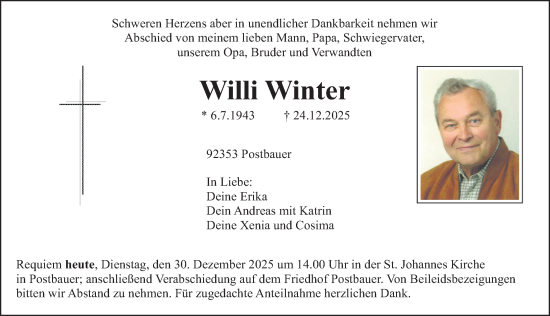 Traueranzeige von Willi Winter von Neumarkter Nachrichten Lokal