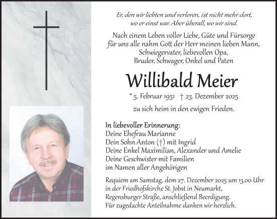 Traueranzeige von Willibald Meier von Neumarkter Nachrichten Lokal